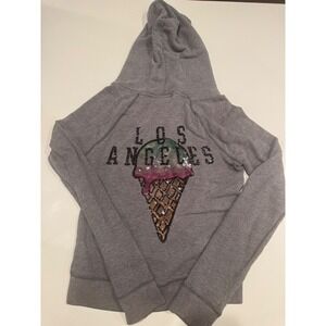 Y2K VS PINK‎ Los Angeles Sequin Ice Cream Zip Up Hoodie Gray Medium